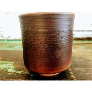 Vintage Signed Japanese Pottery Cup Brown